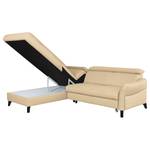 Ecksofa Junin Echtleder / Kunstleder - Warmes Beige - Ottomane davorstehend links - Schlaffunktion - Bettkasten