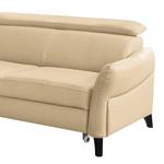 Ecksofa Junin Echtleder / Kunstleder - Warmes Beige - Ottomane davorstehend links - Schlaffunktion - Bettkasten