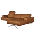 Ecksofa Iglesia Echtleder - Echtleder Nadra: Cognac - Longchair davorstehend rechts - Silber - Buche