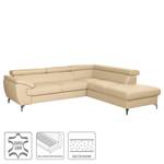 Ecksofa Martinez Echtleder / Kunstleder - Warmes Beige - Ottomane davorstehend rechts - Keine Funktion