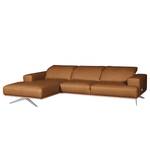 Ecksofa Iglesia Echtleder - Echtleder Nadra: Cognac - Longchair davorstehend links - Silber - Buche