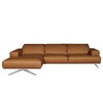 Ecksofa Iglesia Echtleder - Echtleder Nadra: Cognac - Longchair davorstehend links - Silber - Buche