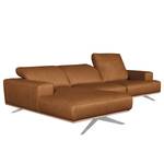 Ecksofa Iglesia Echtleder - Echtleder Nadra: Cognac - Longchair davorstehend links - Silber - Buche