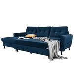 Hoekbank SOLA met chaise longue Velours Krysia: Donkerblauw - Longchair vooraanzicht links - Met slaapfunctie