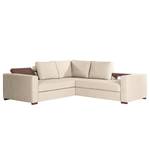 Ecksofa Woodway I Webstoff - Creme - Ottomane davorstehend links - Tablett