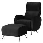 Fauteuil Vains Velours Ravi: Zwart - Met hocker