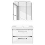 Salle de bain 3050 II (2 éléments) Éclairage tiroir inclus - Avec vasque en céramique - Blanc brillant - Largeur : 80 cm