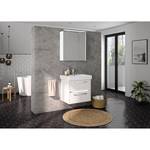 Salle de bain 3050 II (2 éléments) Éclairage tiroir inclus - Avec vasque en céramique - Blanc brillant - Largeur : 65 cm