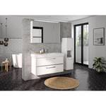 Salle de bain 3050 I (2 éléments) Éclairage inclus - Avec vasque en céramique - Blanc brillant - Largeur : 105 cm