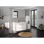 Salle de bain 3050 II (2 éléments) Éclairage tiroir inclus - Avec vasque en céramique - Blanc brillant - Largeur : 105 cm