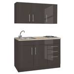 Single-Küchenzeile Toronto Hochglanz Grau / Graphit - Breite: 120 cm - Kochplatte
