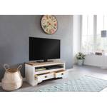 Meuble TV Rinville Pin massif - Blanc / Pin