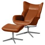 Relaxfauteuil Salla echt leer - incl. hocker - Leer Daleb: Goudbruin