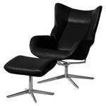 Relaxfauteuil Salla echt leer - incl. hocker - Leer Daleb: Zwart