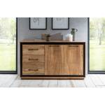 Buffet bas Weldon II Acacia massif / Placage en pierre / Acacia / Noir