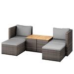 Loungeset Roizy (6-delig) polyrotan/geweven stof - grijs/acaciahout