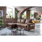 Ecksofa Sagata mit Longchair Vintage Braun - Longchair davorstehend links - Mit Schlaffunktion