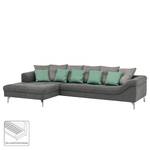 Ecksofa Becket Strukturstoff - Grau - Longchair davorstehend links - Ohne Hocker