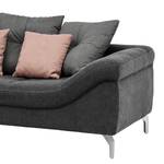 Ecksofa Becket Strukturstoff - Dunkelgrau - Longchair davorstehend links - Mit Hocker