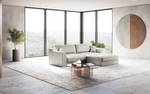 Ecksofa Dixwell mit Longchair Webstoff Palila: Granit - Longchair davorstehend rechts