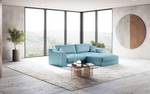 Ecksofa Dixwell mit Longchair Webstoff Palila: Hellblau - Longchair davorstehend rechts