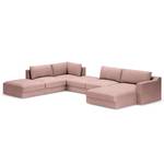 Wohnlandschaft Dixwell mit Hocker Webstoff Palila: Mauve - Longchair davorstehend rechts / Ottomane links