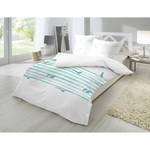 Parure de lit en percale Gurley Coton - Blanc / Turquoise - 155 x 220 cm + oreiller 80 x 80 cm