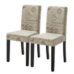 Gestoffeerde stoel Nella III (set van 2) geweven stof/ massief rubberboomhout - beige met patroon/donkerbruin