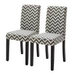 Gestoffeerde stoel Nella II (set van 2) geweven stof/ massief rubberboomhout - donkerbruin/grijs met patroon