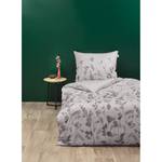 Parure de lit en satin mako Aquaflower Coton - Gris clair - 200 x 200 cm + 2 oreillers 80 x 80 cm