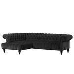 Ecksofa Fireside II Samt - Schwarz - Ottomane davorstehend links