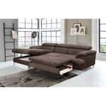 Ecksofa Coto II Microfaser - Taupe - Longchair davorstehend links - Schlaffunktion - Bettkasten