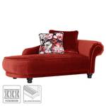 Méridienne Lusse Revêtement : rouge cerise<br>1 coussin : motif à fleurs - Rouge cerise - Accoudoir monté à droite (vu de face)