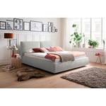 Gestoffeerd bed Atesio III incl. hoofdeinde met look van kussens, opbergruimte en matras - Lichtgrijs - H3 medium