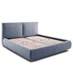 Gestoffeerd bed Atesio III incl. hoofdeinde met look van kussens, opbergruimte en matras - Jeansblauw - Tweepersoonsmatras H2/H3