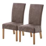 Chaises Karlsborg III (lot de 2) Imitation cuir / Chêne massif - Chêne - Marron vintage