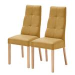 Gestoffeerde stoelen Paki (set van 2) kunstleer/massief eikenhout - eikenhout - Mosterdgeel