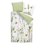 Parure de lit fleurs de printemps Satin - Vert / Blanc - 155 x 220 cm + oreiller 80 x 80 cm