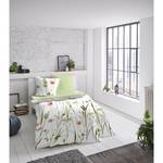 Parure de lit fleurs de printemps Satin - Vert / Blanc - 155 x 220 cm + oreiller 80 x 80 cm
