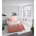 Parure de lit en satin mako Fleurs Satin - Blanc / Corail - 155 x 220 cm + oreiller 80 x 80 cm