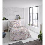 Parure de lit en satin mako Fleurs Satin - Blanc / Orange / Lilas - 155 x 220 cm + oreiller 80 x 80 cm