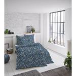 Parure de lit en satin mako Fleurs Satin - Bleu - 155 x 220 cm + oreiller 80 x 80 cm