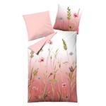 Parure de lit en satin mako Fleurs Satin - Blanc / Corail - 135 x 200 cm + oreiller 80 x 80 cm