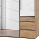 Drehtürenschrank Level 36 C Hochglanz Weiß / Eiche Dekor - 200 x 216 cm - Mehr als 5 Schubladen - Mit Spiegeltür/-en