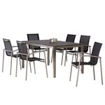 Table et chaises Marbella II (7 élém.) Acier inoxydable / Ergotex - Argenté / Noir