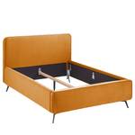 Gestoffeerd bed KARELIA Velours Ravi: Mosterdgeel - 140 x 200cm - Zonder lattenbodem