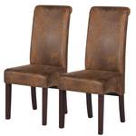 Gestoffeerde stoel Nello IV microvezel/massief rubberboomhout - vintage bruin/donkerbruin - Set van 2