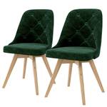 Chaises capitonnées Lux I (lot de 2) Velours / Chêne massif - Tissu Vika : Vert forêt - Chêne clair