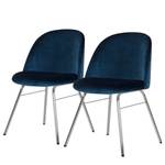 Gestoffeerde stoelen Ally I (set van 2) fluweel/metaal - Stof Vika: Nachtblauw - Zilver