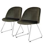 Gestoffeerde stoelen Ally II (set van 2) fluweel/metaal - Stof Vika: Khaki - Zilver